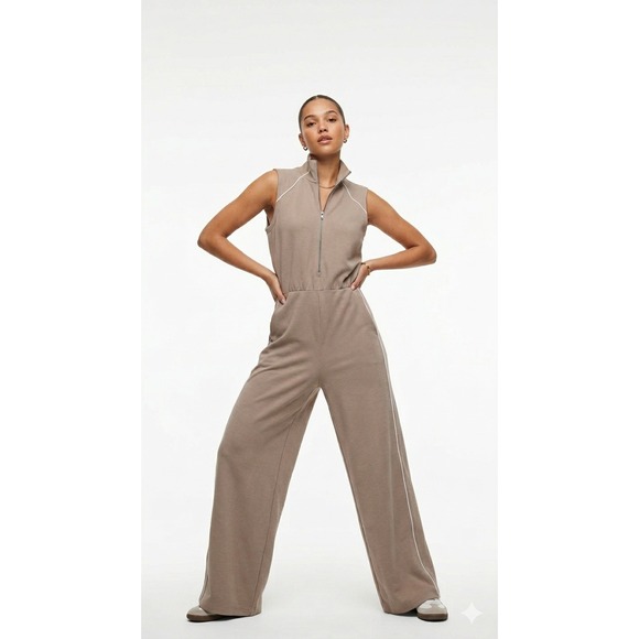 SPANX Pants - Spanx AirEssentials Women Petite Large Tan NWT Jumpsuit Travel Wide Leg Pants